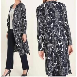 Chico's Travelers sz.2 (12-14)  Navy-White Textured Crinkle Trench Jacket Kimono